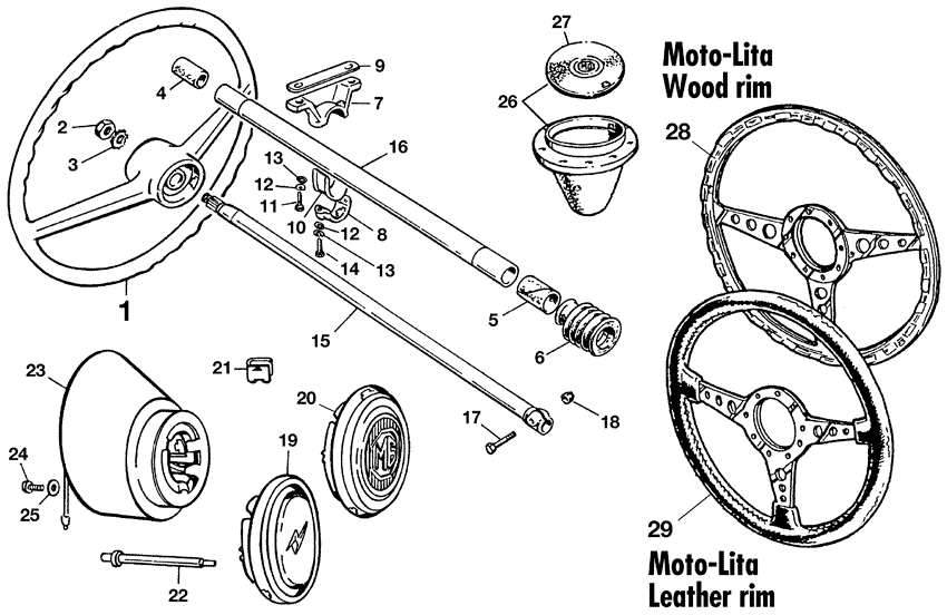 MG Midget 1958-1964 - Steering wheels & boss kits - Steering wheels & column - 1
