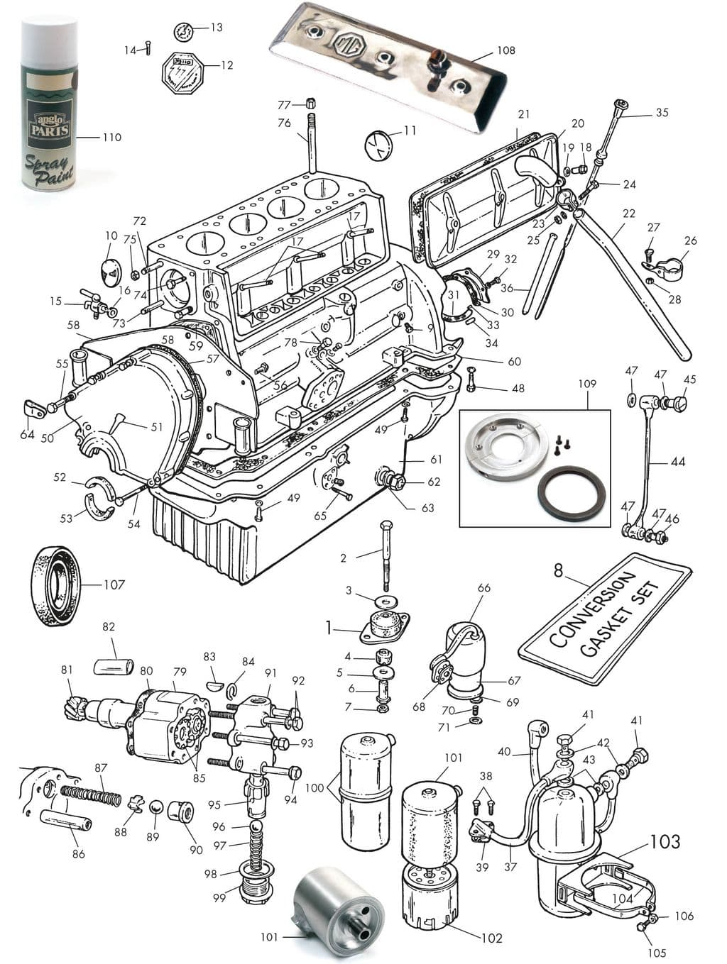 MGTC 1945-1949 - Oil filters | Webshop Anglo Parts - Engine block & oil system - 1