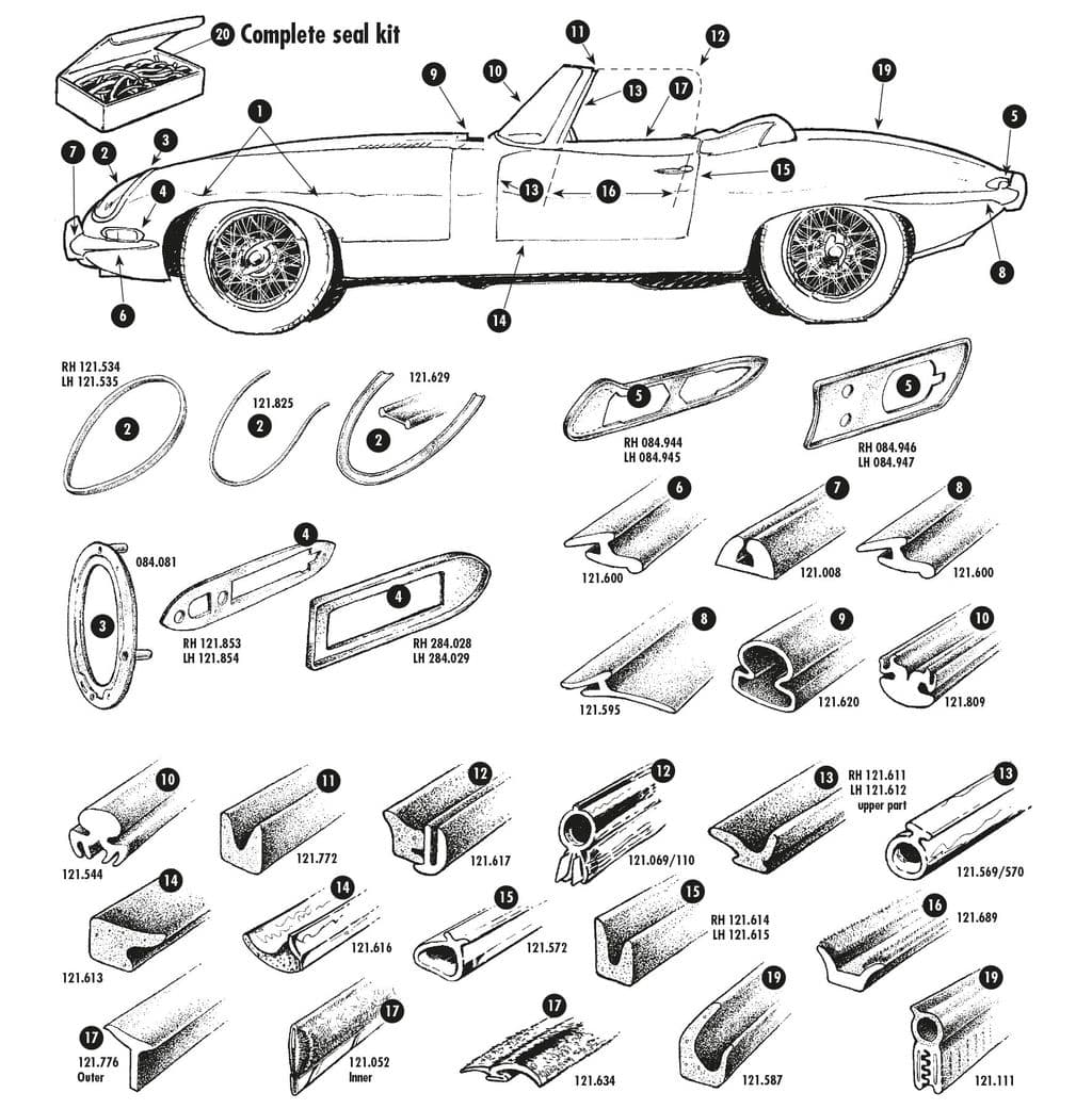 Jaguar E-type 3.8 - 4.2 - 5.3 V12 1961-1974 - Rear light assemblies - Seals roadster - 1