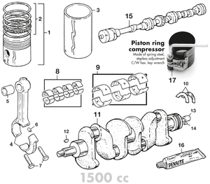 Moottorin sisemmät osat - Austin-Healey Sprite 1964-80 - Austin-Healey varaosat - Pistons, crankshaft 1500