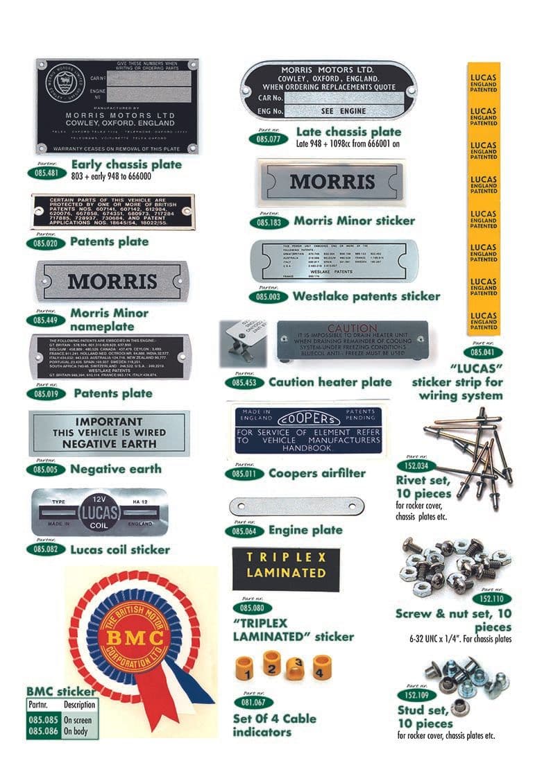 Stickers & plates - Tarrat & merkit - Viritys & tarvikkeet - Morris Minor 1956-1971 - Stickers & plates - 1