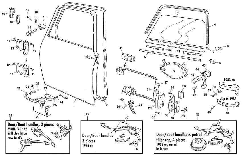 Mini 1969-2000 - Auton ovet ja ovien osat (ulkopuoli) - 1
