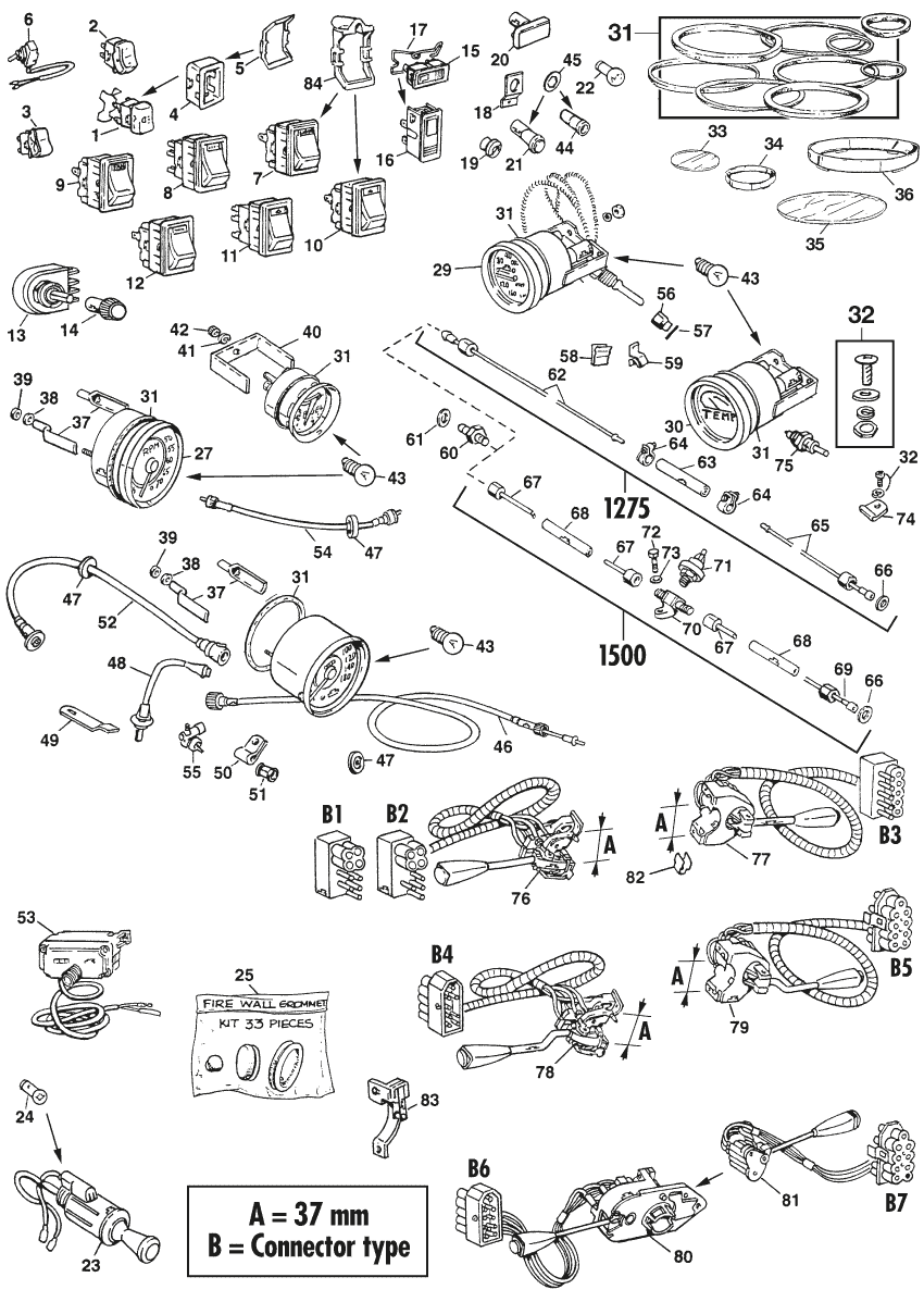 MG Midget 1964-80 - Tachometer/Rev counters - Dashboard components USA - 1