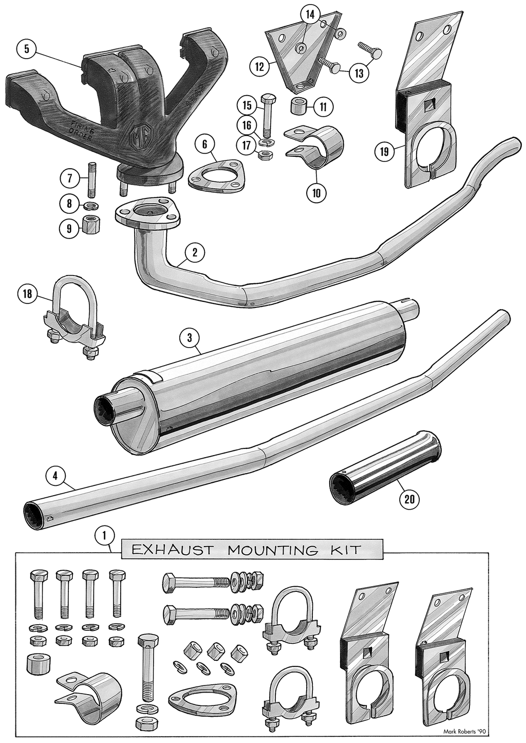 MGTD-TF 1949-1955 - Clamps, flanges & hangers - Exhaust system - 1