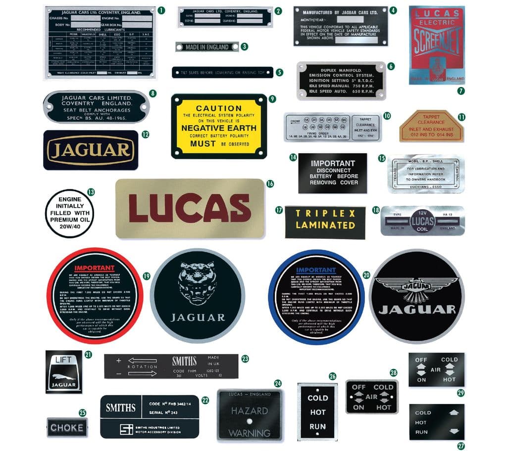 Identification plates - adhesivos y emblemas - Accesorios y preparación - Jaguar E-type 3.8 - 4.2 - 5.3 V12 1961-1974 - Identification plates - 1
