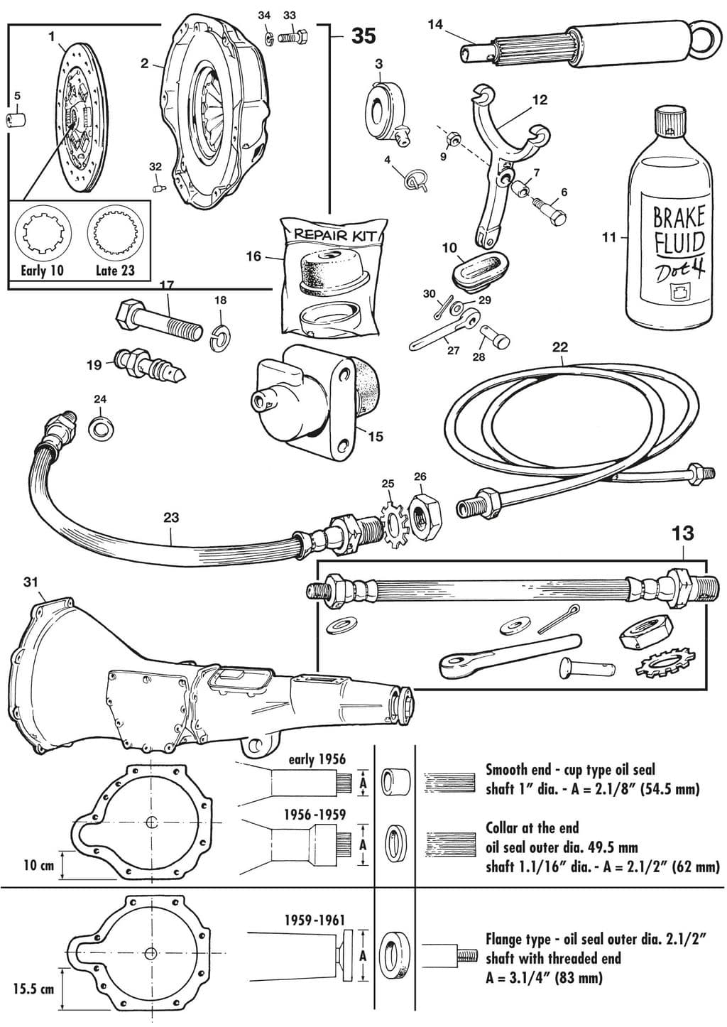 MGA 1955-1962 - Câbles d'embrayage et tuyauterie - 1