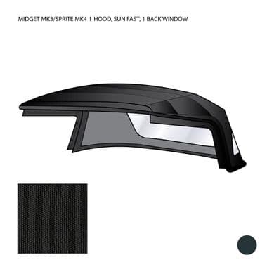 HOOD COMPLETE, PLASTIC WINDOW, SUN FAST, BLACK / MIDGET MK3-SPRITE MK4, 1967-196 - MG Midget 1964-80