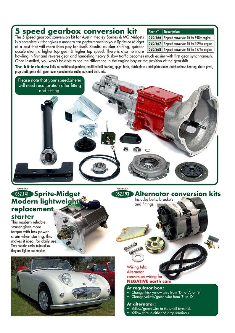 Gearbox, starter, alternator - 5 speed gearbox conversion - Gearbox, clutch & axle - Austin-Healey Sprite 1958-1964 - Gearbox, starter, alternator - 1