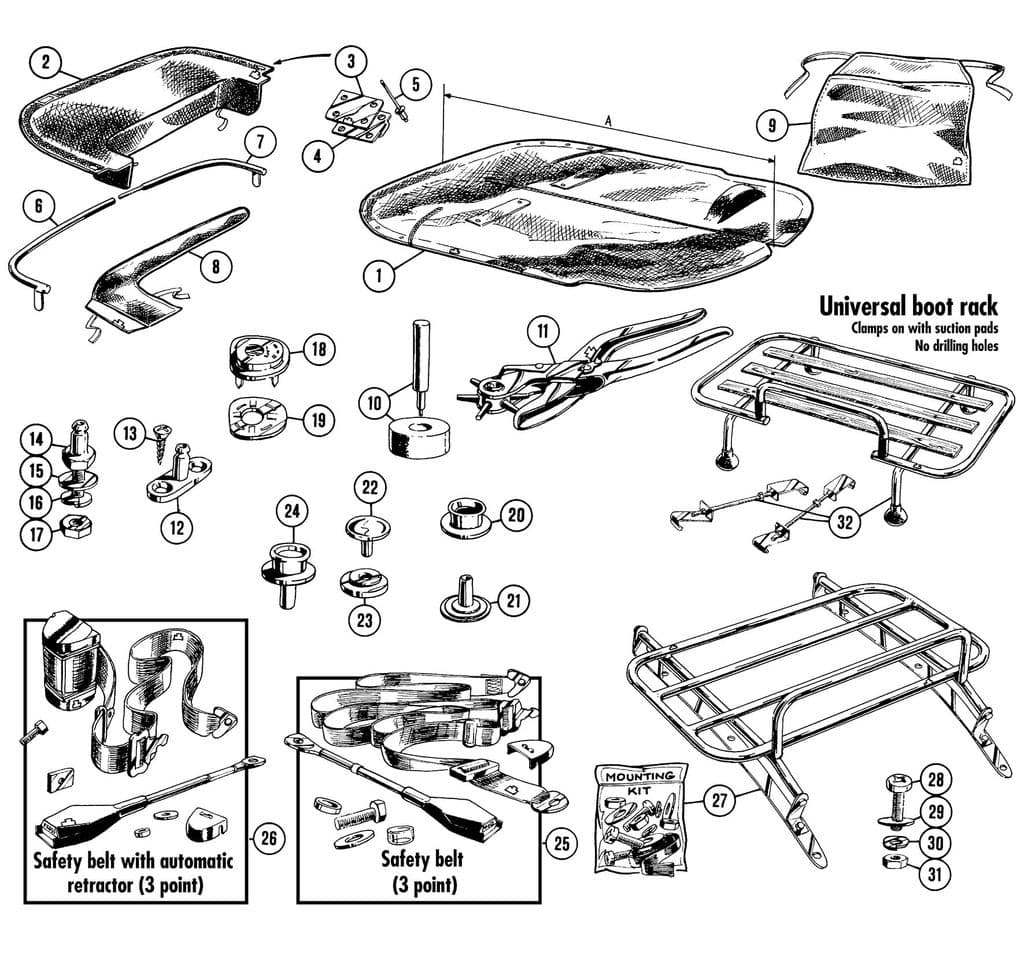 MGC 1967-1969 - Car tonneau covers | Webshop Anglo Parts - Tonneau & luggage rack - 1