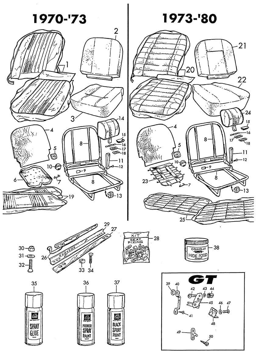 MGB 1962-1980 - Headrests & armrests | Webshop Anglo Parts - Seats 1970-1980 - 1