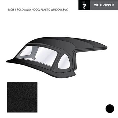 HOOD COMPLETE, PLASTIC WINDOW, WITH ZIPPER, PVC, BLACK / MGB 1977-1980 - MGB 1962-1980