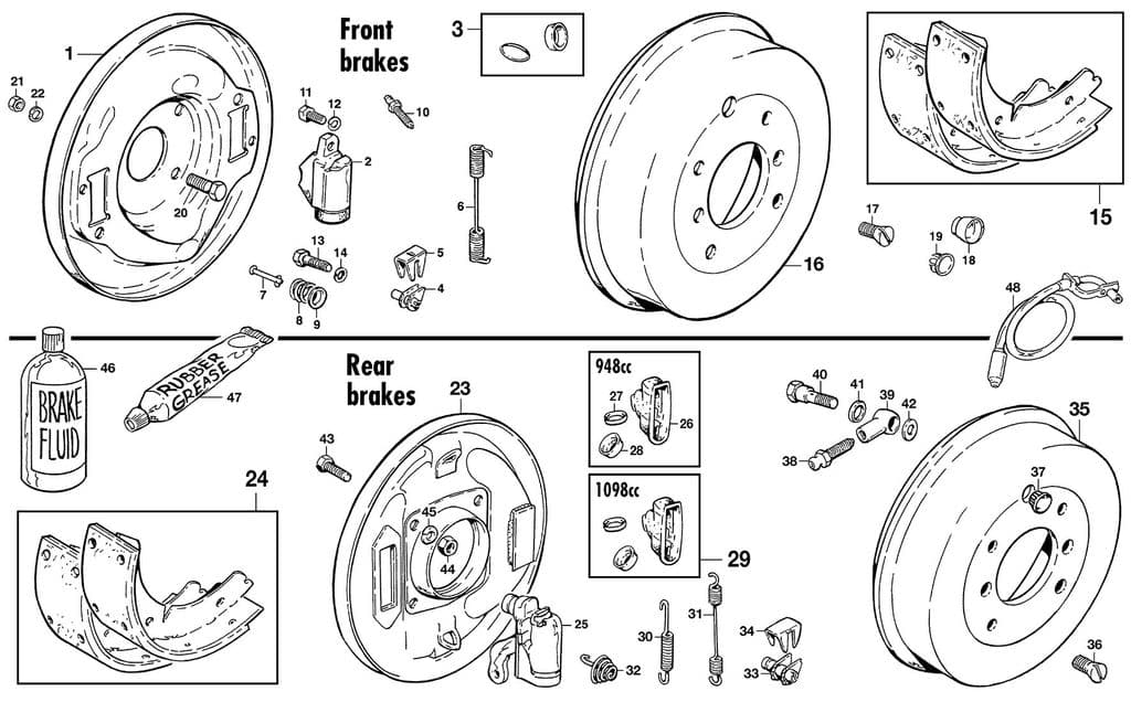 Morris Minor 1956-1971 - Brake shoes | Webshop Anglo Parts - Brakes: front and rear - 1