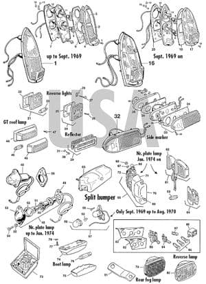 Verlichting - MGB 1962-1980 - MG reserveonderdelen - Rear lights USA