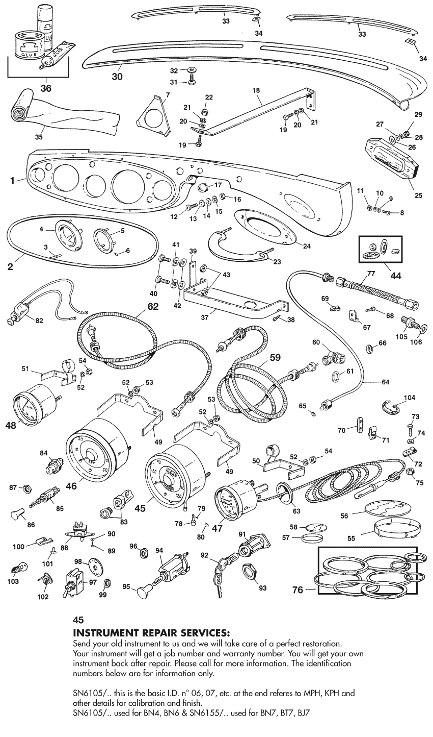 Austin Healey 100-4/6 & 3000 1953-1968 - Dashboards & panels - Dash instruments & swtiches 6 cyl - 1