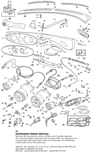 salpicaderos y componentes - Austin Healey 100-4/6 & 3000 1953-1968 - Austin-Healey piezas de repuesto - Dash instruments & swtiches 6 cyl