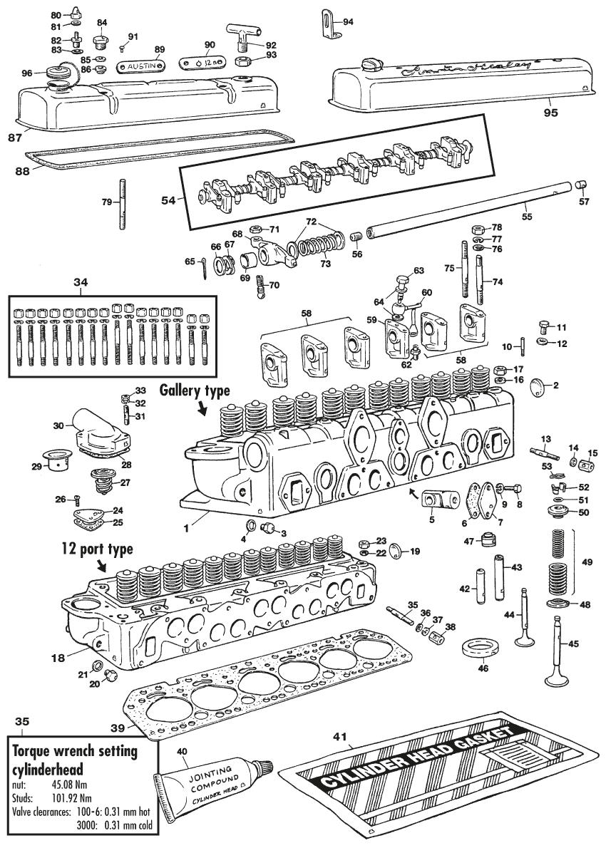 Austin Healey 100-4/6 & 3000 1953-1968 - Intake manifolds - Cylinder head 6 cyl - 1