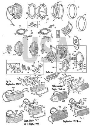 Eclairage - MGB 1962-1980 - MG pièces détachées - Head, side & fog lights USA