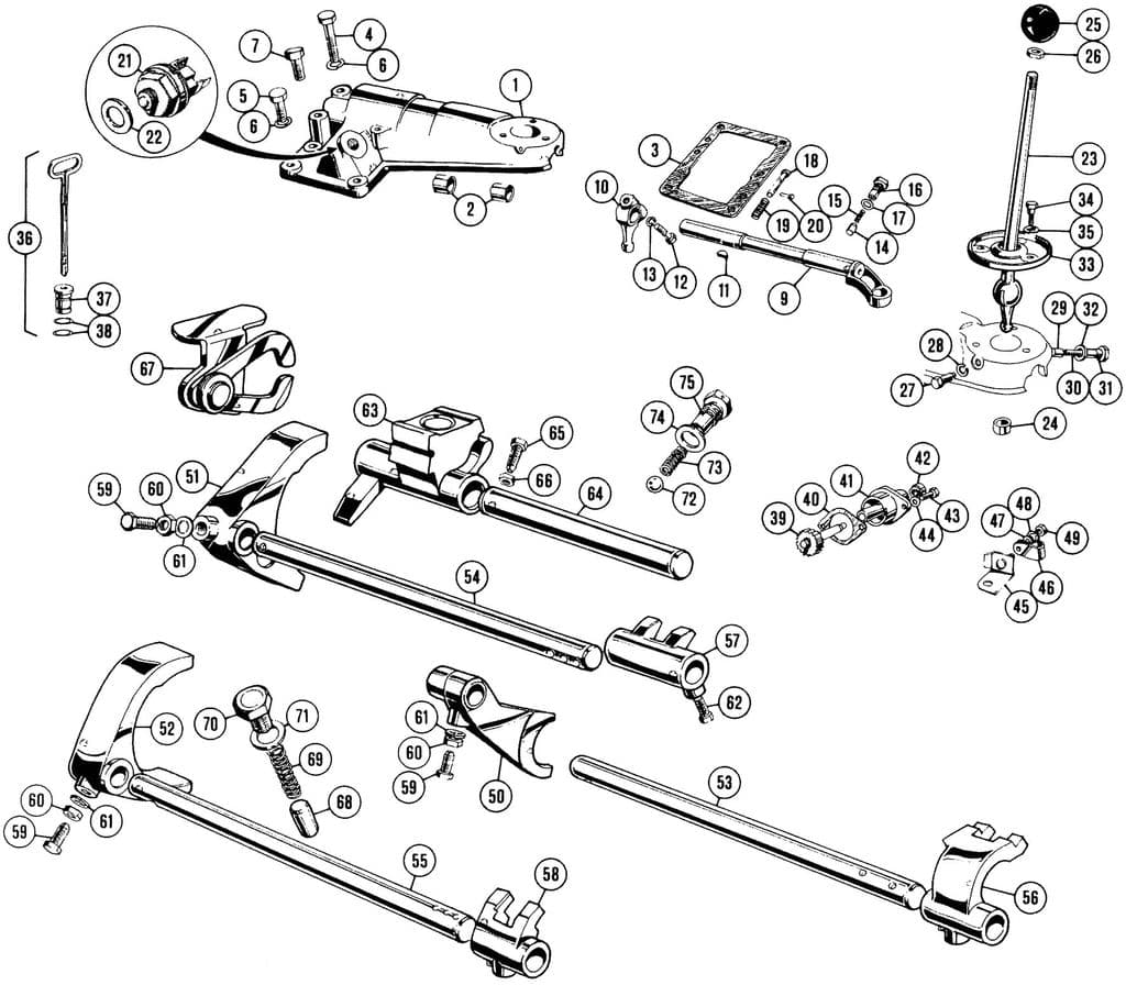 MGC 1967-1969 - Versnellingsbak, schakelmechanisme - 1