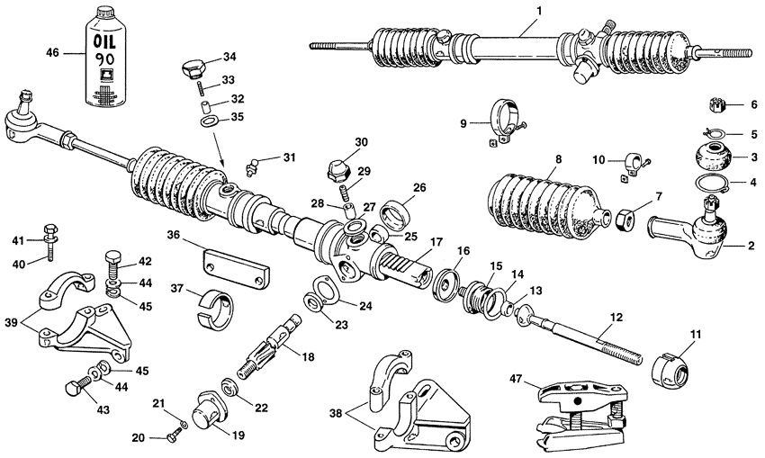 MG Midget 1958-1964 - Tie rods, linkages & ends - Steering rack - 1