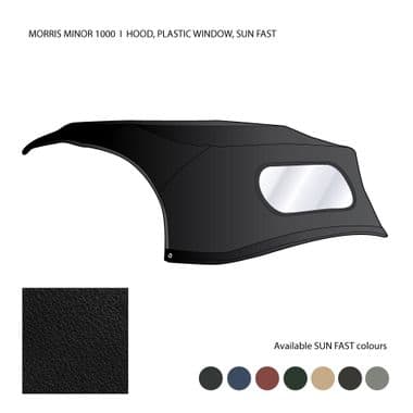 HOOD COMPLETE, PLASTIC WINDOW, SUN FAST, BLACK / MORRIS MINOR 1000, 1957-1959 - Morris Minor 1956-1971