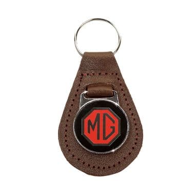 KEY FOB / MG, BROWN LEATHER - British Parts, Tools & Accessories