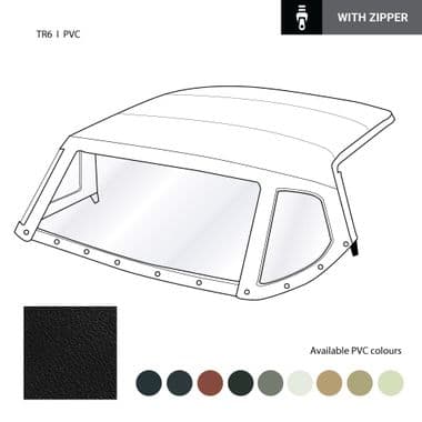 HOOD COMPLETE, PLASTIC WINDOW, WITH ZIPPER, PVC, GREEN / TR6, 1969-1976 - Triumph TR5-250-6 1967-'76