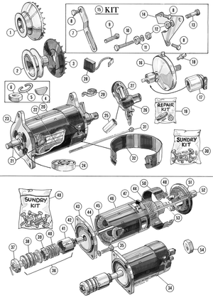 batería, motor de arranque, dynamo y alternador - MGTD-TF 1949-1955 - MG piezas de repuesto - Dynamo & starter