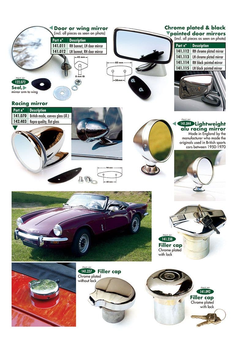 Mirrors & fuel filler caps - remates carrocería - Carrocería y chasis - Austin Healey 100-4/6 & 3000 1953-1968 - Mirrors & fuel filler caps - 1