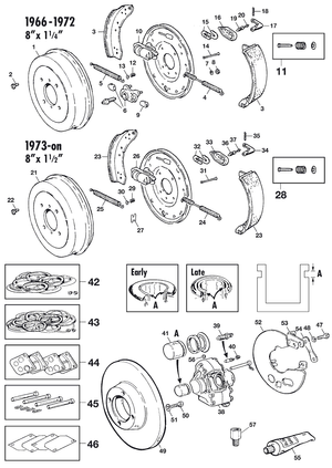 frenos delanteros y traseros - Triumph GT6 MKI-III 1966-1973 - Triumph piezas de repuesto - Brake discs & drums