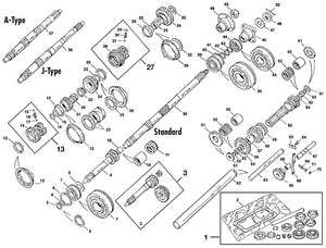Hand versnellingsbak - Triumph TR5-250-6 1967-'76 - Triumph reserveonderdelen - Gearbox internal parts
