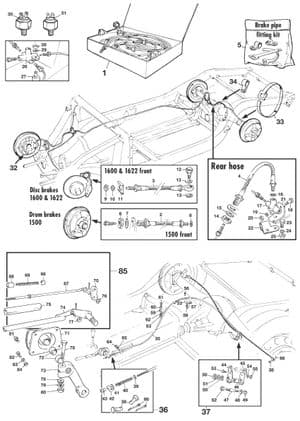 přední & zadní brzdy - MGA 1955-1962 - MG náhradní díly - Brake pipes & parts