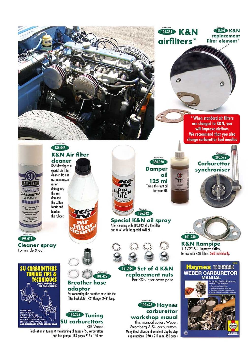 Carburettor parts & cleaning - Air filters - Air intake & fuel delivery - MGTD-TF 1949-1955 - Carburettor parts & cleaning - 1