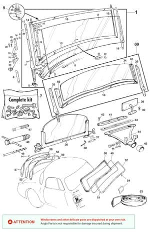 gomas de carrocería - MGA 1955-1962 - MG piezas de repuesto - Windscreens