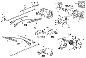 Tergi, Motorini e Sistema Lavaggio Parabrezza - Triumph TR5-250-6 1967-'76 - Triumph ricambi - Windscreen wipers