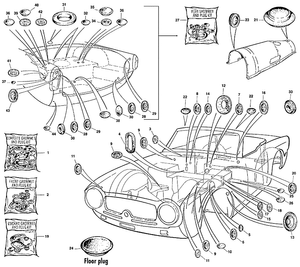 gomas de carrocería - Triumph TR5-250-6 1967-'76 - Triumph piezas de repuesto - Gromments, plugs TR5