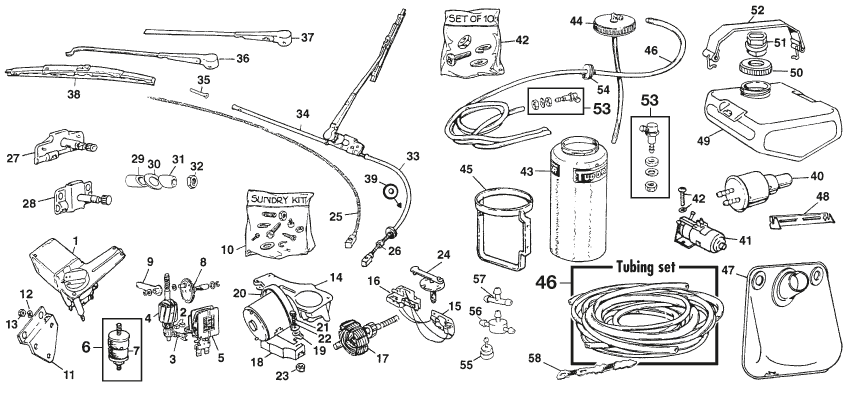MG Midget 1964-80 - Wiper motors | Webshop Anglo Parts - Wipers & washer installation - 1