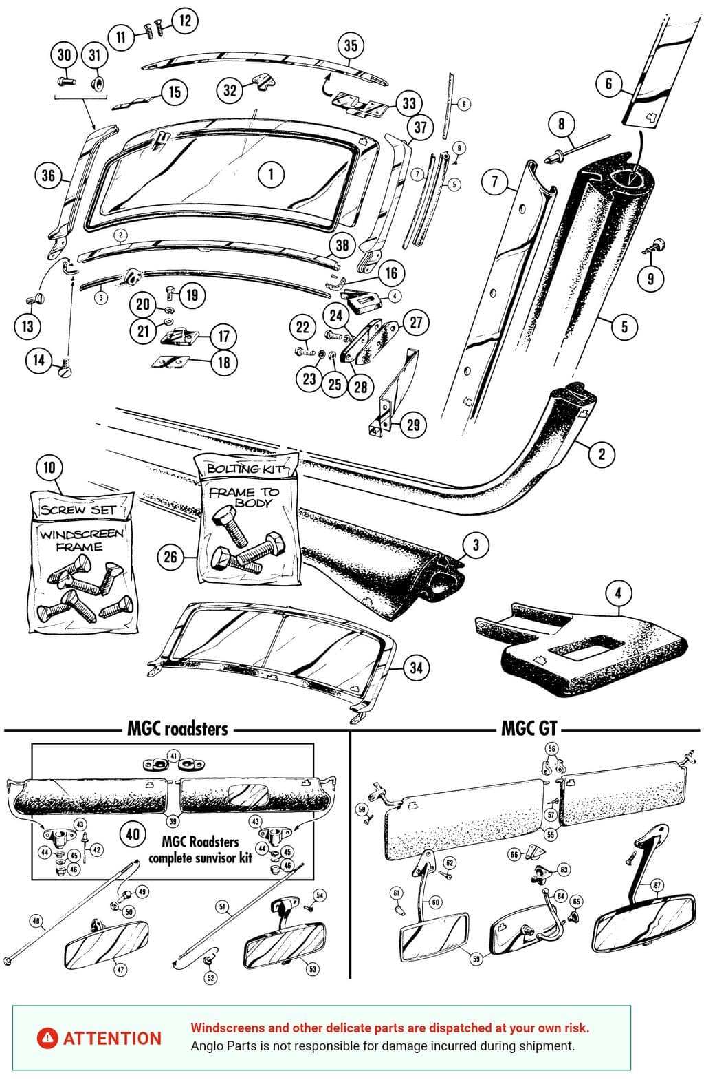 MGC 1967-1969 - Sun visors | Webshop Anglo Parts - Windscreen - 1
