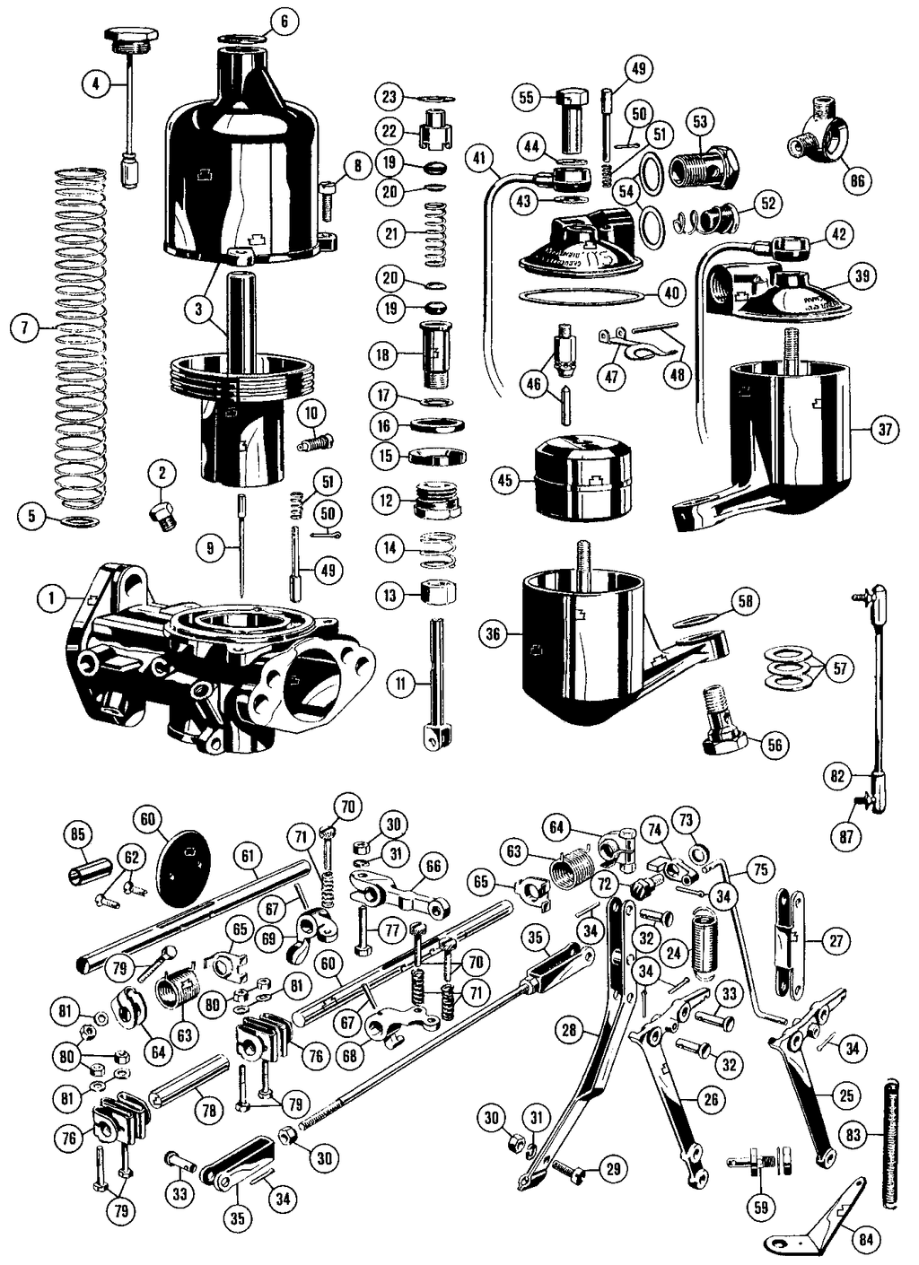 MGTD-TF 1949-1955 - Throttle cables & linkages - Carburettors H4 - 1