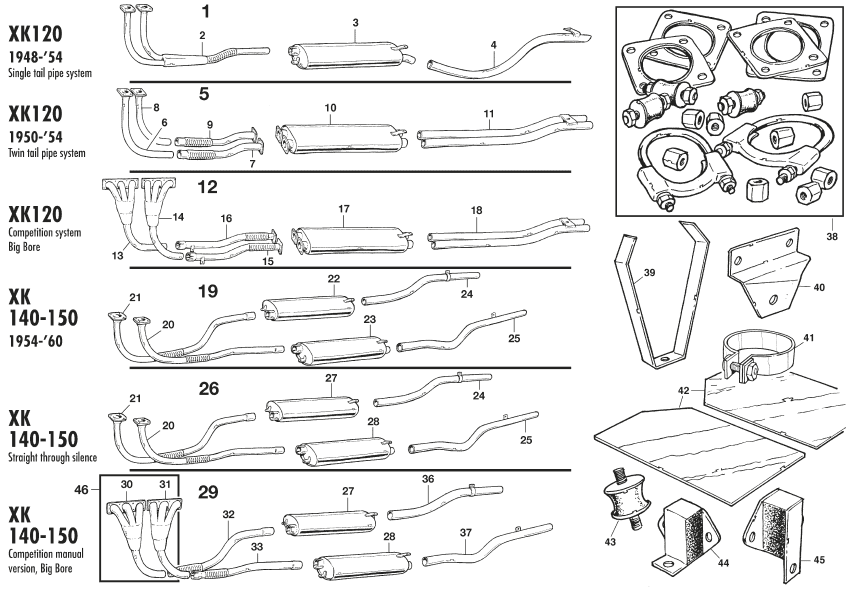 Jaguar XK120-140-150 1949-1961 - Tailpipes & centre pipes - 1