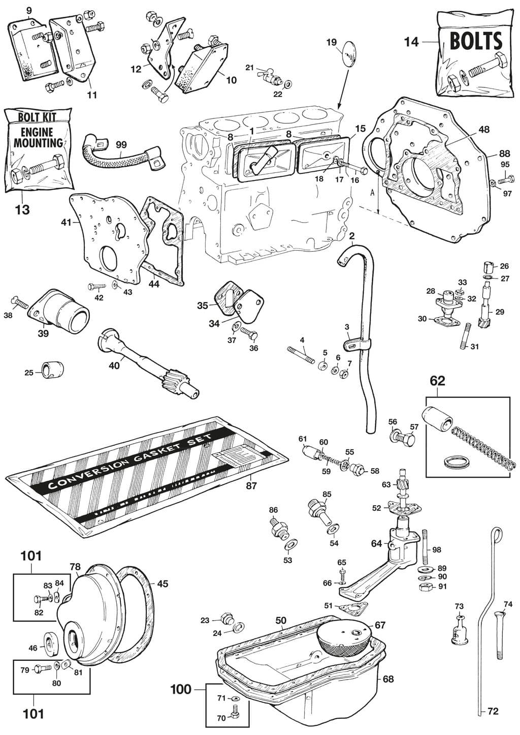 MGA 1955-1962 - Engine block & parts | Webshop Anglo Parts - Engine mountings & oil pump - 1