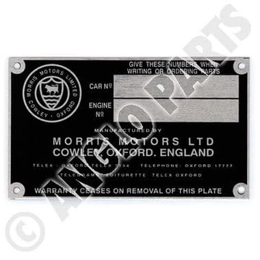 CHASSIS PLATE EARLY - Morris Minor 1956-1971