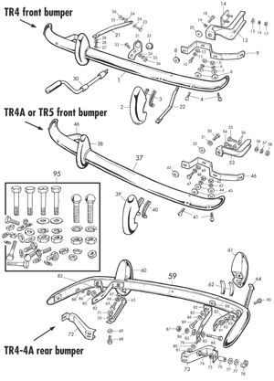 Pare-chocs, calandre et finitions exterieures - Triumph TR2-3-3A-4-4A 1953-1967 - Triumph pièces détachées - TR4-4A bumpers & fittings