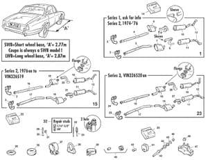 Exhaust system + mountings - Jaguar XJ6-12 / Daimler Sovereign, D6 1968-'92 - Jaguar-Daimler spare parts - XJ12 Exhaust