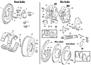 Brakes front & rear - MG Midget 1958-1964 - MG 予備部品 - Front brakes