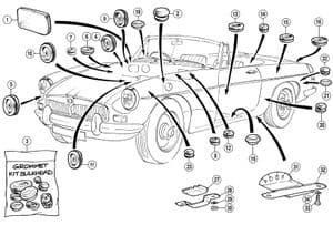Fixations de carrosserie - MGC 1967-1969 - MG pièces détachées - Grommets & plugs