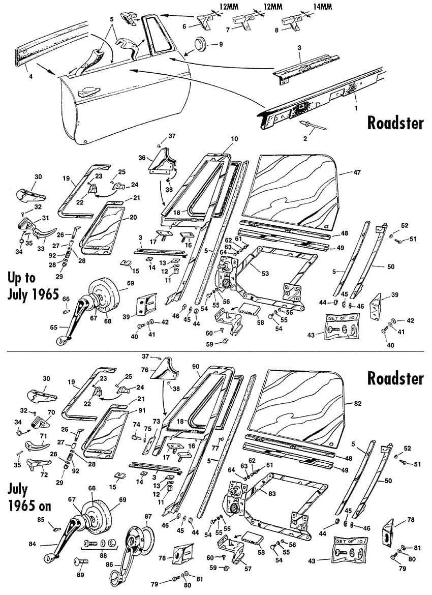 MGB 1962-1980 - Ruitbediening, motoren, hendels en onderdelen - 1