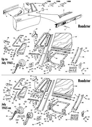 Body fittings - MGB 1962-1980 - MG spare parts - Door glass, regulators
