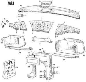 Instrumentpaneler och delar - Triumph GT6 MKI-III 1966-1973 - Triumph reservdelar - Dash & glovebox MKI