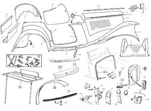 Pokrywa silnika, bagażnika + elementy instalacji (osprzęt) - MGTC 1945-1949 - MG części zamienne - Body panels & bonnet