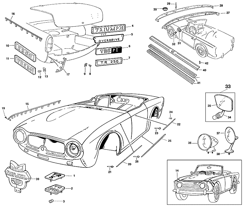 Triumph TR5-250-6 1967-'76 - Bonnet & parts - Fittings & mirrors TR5 - 1